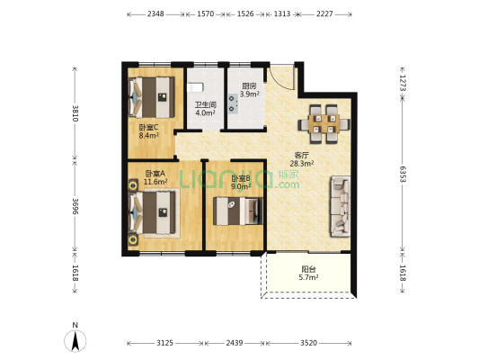 幸福時代 3室1厅1卫 95平方