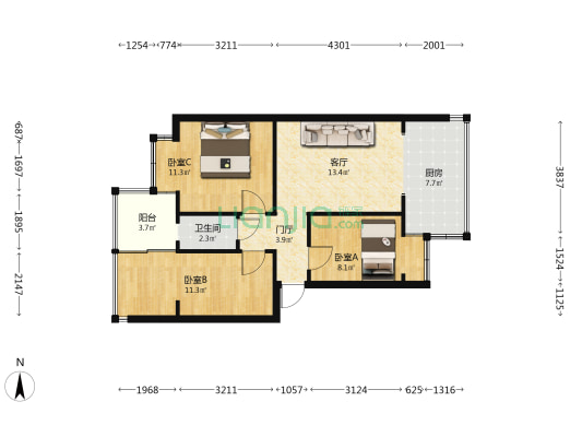 丹霞路28号 3室1厅1卫 53平方