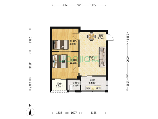 昌隆大厦 2室2厅1卫 68平方