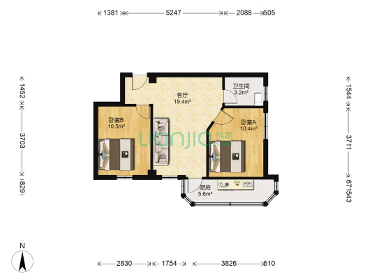 广花四路 2室1厅1卫 58平方