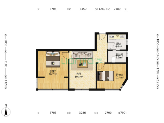 庆晖公寓 2室1厅1卫 71平方