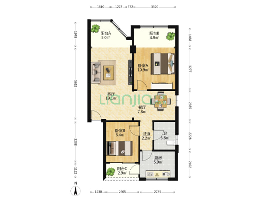 富怡别墅小区 2室2厅1卫 86平方