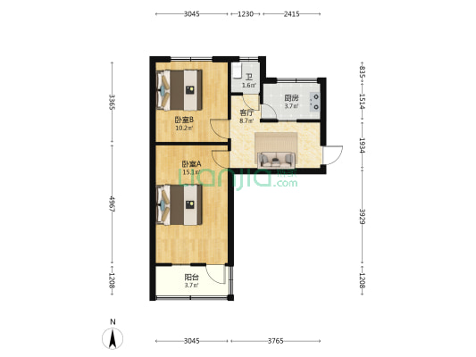 曙光北巷小区 2室1厅1卫 53平方
