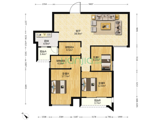 特兴青云都汇 3室1厅0卫 119平方