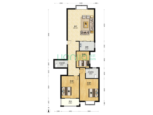 舜天南郡 3室1厅2卫 131平方