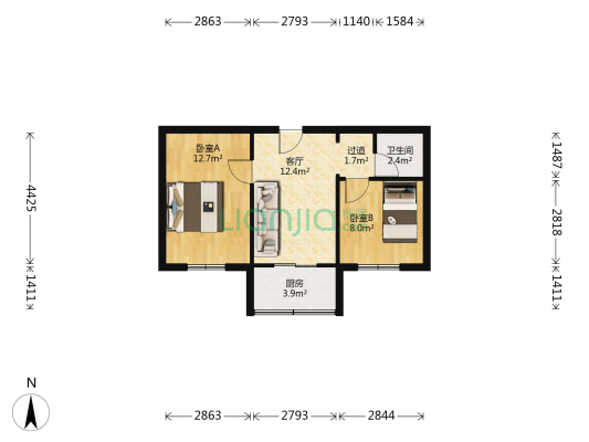 美伦小区 2室1厅1卫 52平方
