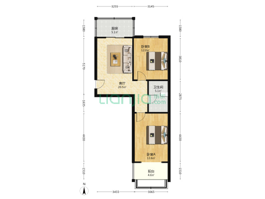 百盛苑 2室1厅1卫 75平方