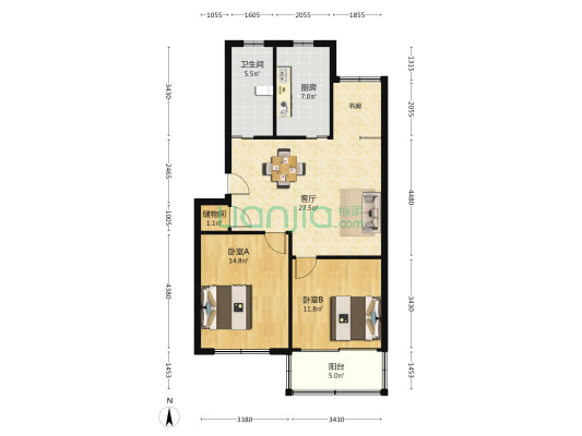杜康路14号 2室1厅1卫 89平方
