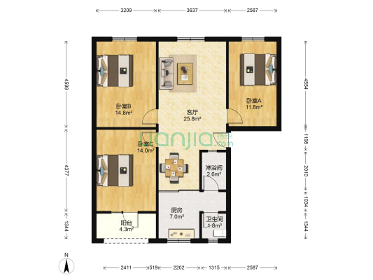 泰康东路30号院 3室1厅2卫 99平方
