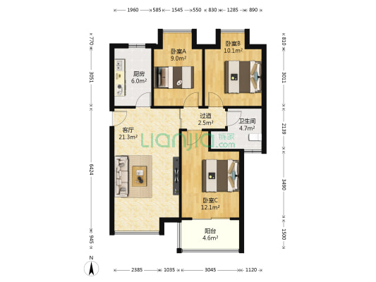 置地栢景雅筑 3室1厅1卫 89平方