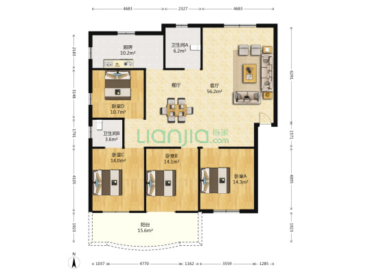 农业发展银行宿舍楼 4室1厅2卫 158平方