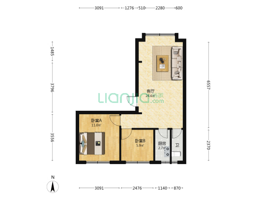 彩虹路 2室1厅1卫 59平方