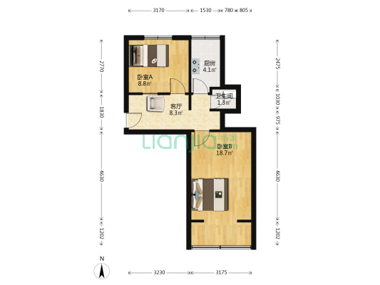 机场路南里 2室1厅1卫 50平方