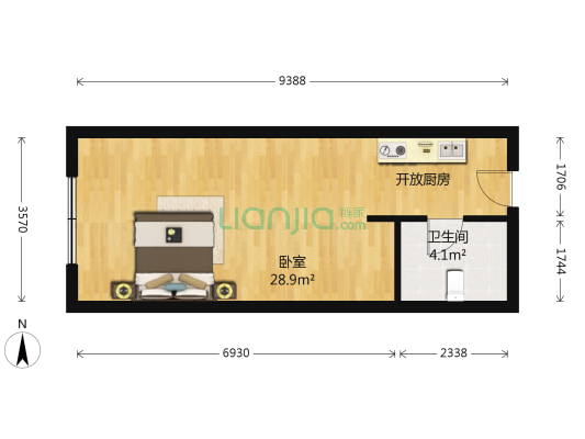 新领地公寓 1室0厅1卫 51平方