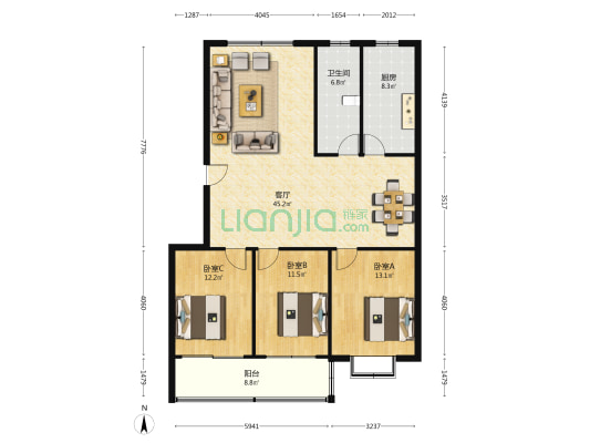 欣嘉苑 3室1厅1卫 136平方
