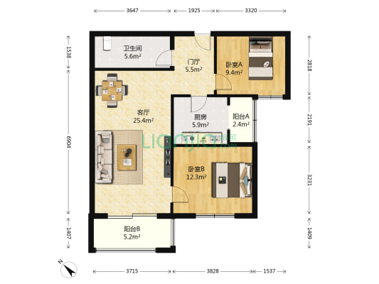 宏大中园 2室1厅1卫 89平方