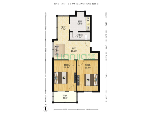 揭家巷 2室2厅1卫 66平方
