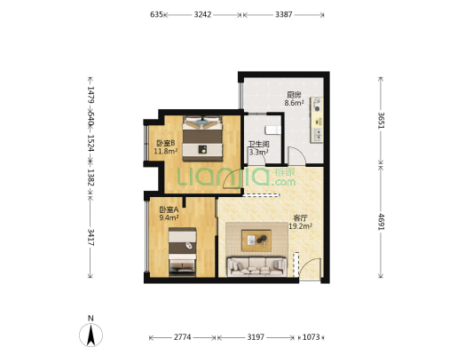 丹水国际 2室1厅1卫 72平方