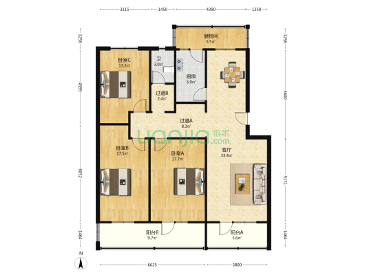 农行宿舍 3室1厅1卫 143平方