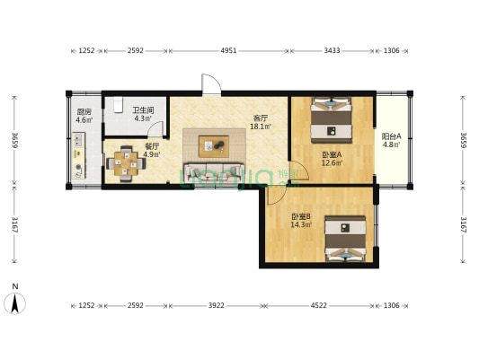 南海街塑料公司宿舍 2室2厅1卫 68平方