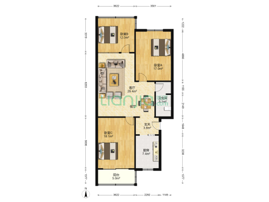 华星路97号院 3室1厅1卫 116平方