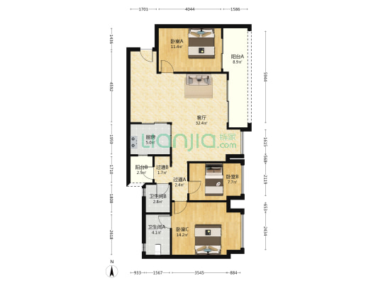万科璞园璞琇 3室1厅2卫 102平方