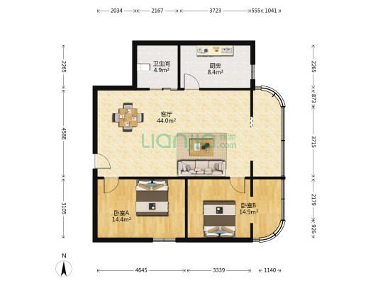 永新大厦 2室1厅1卫 121平方