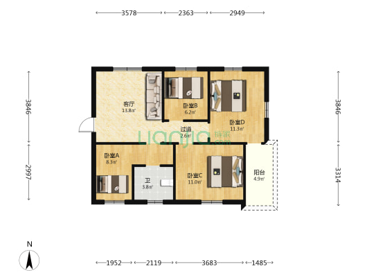 龙兴新村 4室1厅1卫 75平方