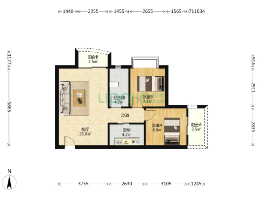 富基广场A区 2室1厅1卫 78平方
