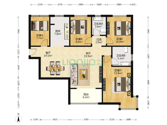 御锦城繁花里 4室2厅2卫 127平方