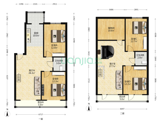 华瑞园中园 4室2厅2卫 84平方