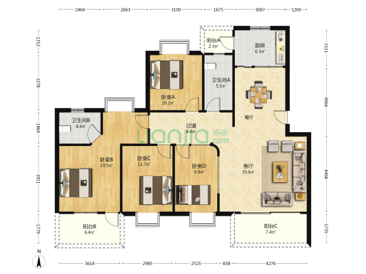 状元居 4室1厅2卫 147平方