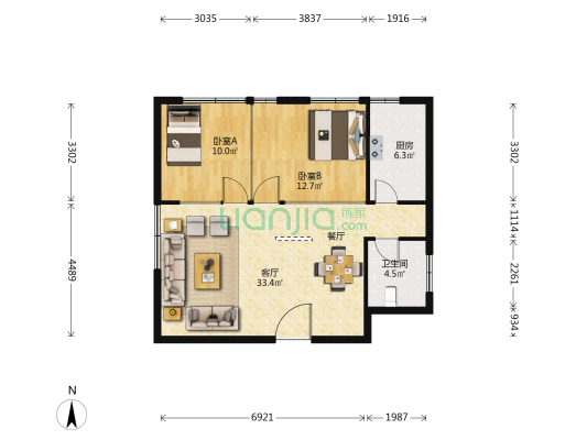 福华大厦 2室1厅1卫 89平方