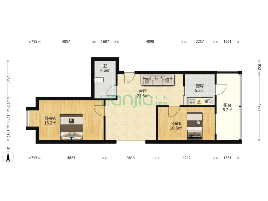 新大发国际 2室1厅1卫 93平方