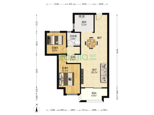 中南林樾 2室1厅1卫 83平方
