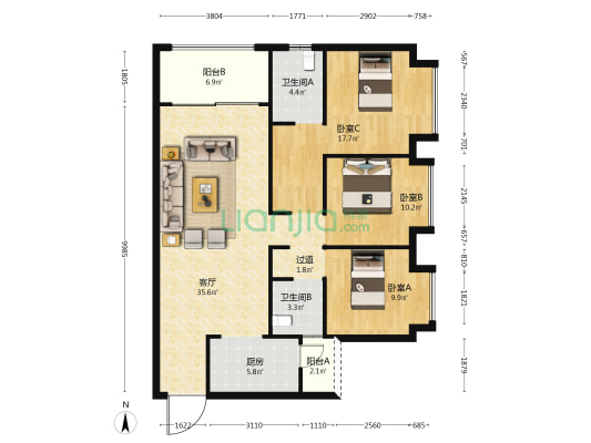 未来方舟C1组团 3室1厅2卫 120平方
