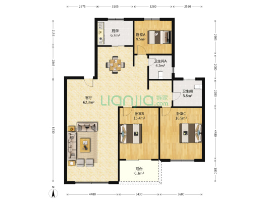 绿园嘉苑 3室1厅2卫 139平方