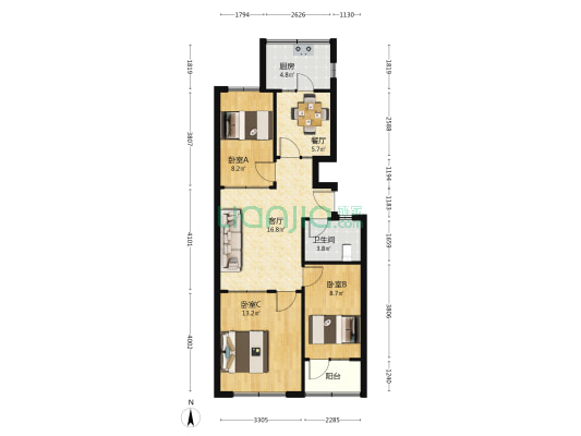 自来水小区 3室2厅1卫 78平方