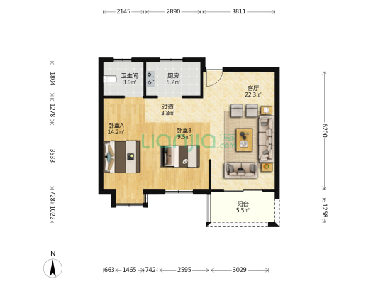 新兴岚湾二期 2室1厅1卫 81平方