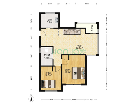 江南铭庭 2室1厅1卫 88平方