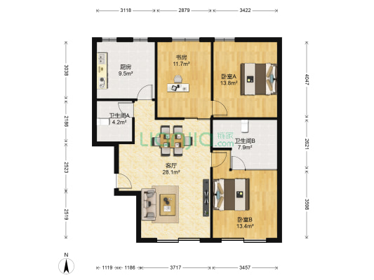 欣安基公寓 3室1厅2卫 116平方