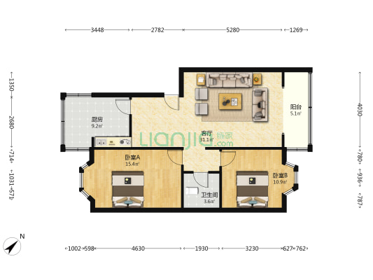 糍粑店街4号 2室1厅1卫 90平方