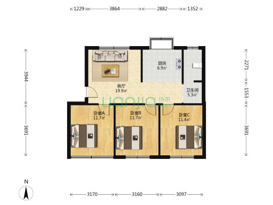 白鸽集团郑玻家属院 3室1厅1卫 82平方