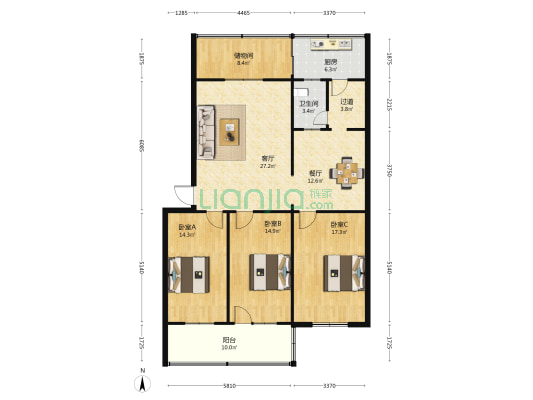 恒泰花园 3室2厅1卫 142平方