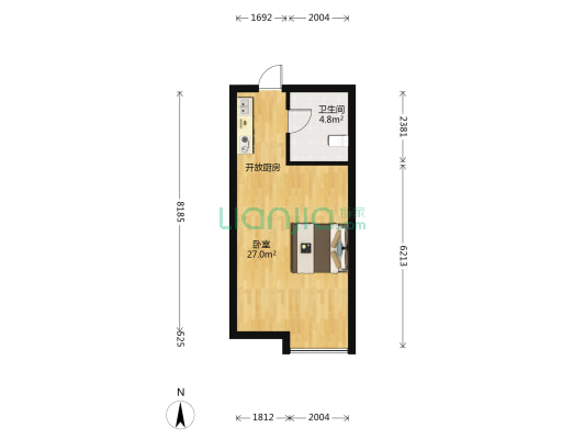 高铁一号 1室0厅1卫 49平方
