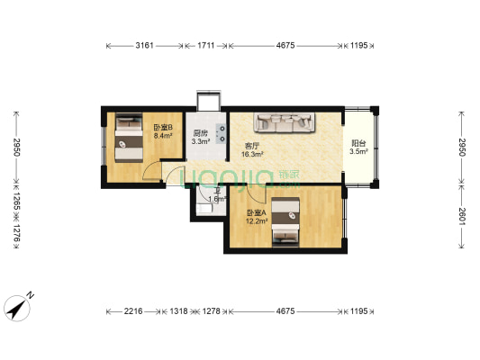 新天门墩21号 2室1厅1卫 58平方