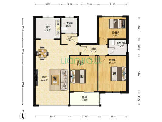 银泰花苑 3室2厅2卫 122平方