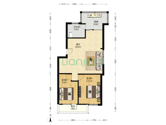 深纺黄贝家属楼 2室1厅1卫 75平方