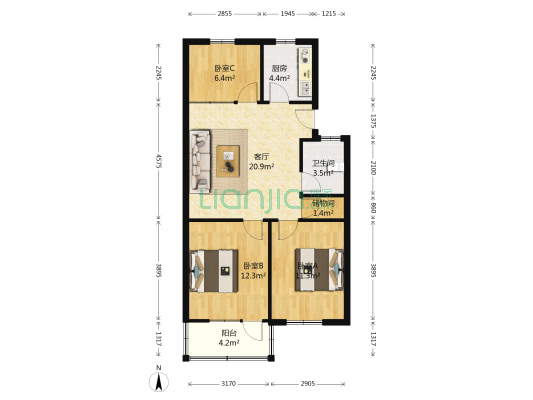 安三小教师宿舍 3室1厅1卫 73平方