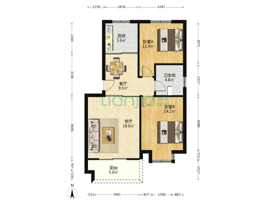 红垦小区 2室2厅1卫 82平方